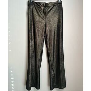 Joie Coated Metallic Gold Wide Leg Dress Pants Size 10